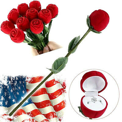 Romantic Red Rose Flower Ring Gift Box