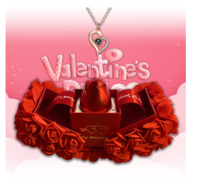 Valentines Day Gift Soap Rose Gift Box Crystal Pendant Necklace Eternal Flower Jewelry Box Set