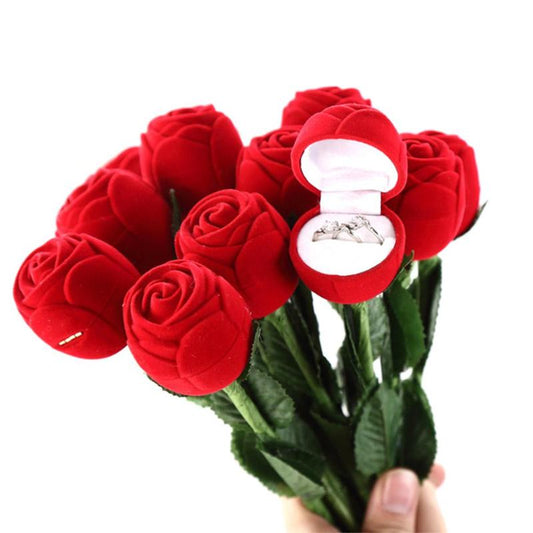 Romantic Red Rose Flower Ring Gift Box